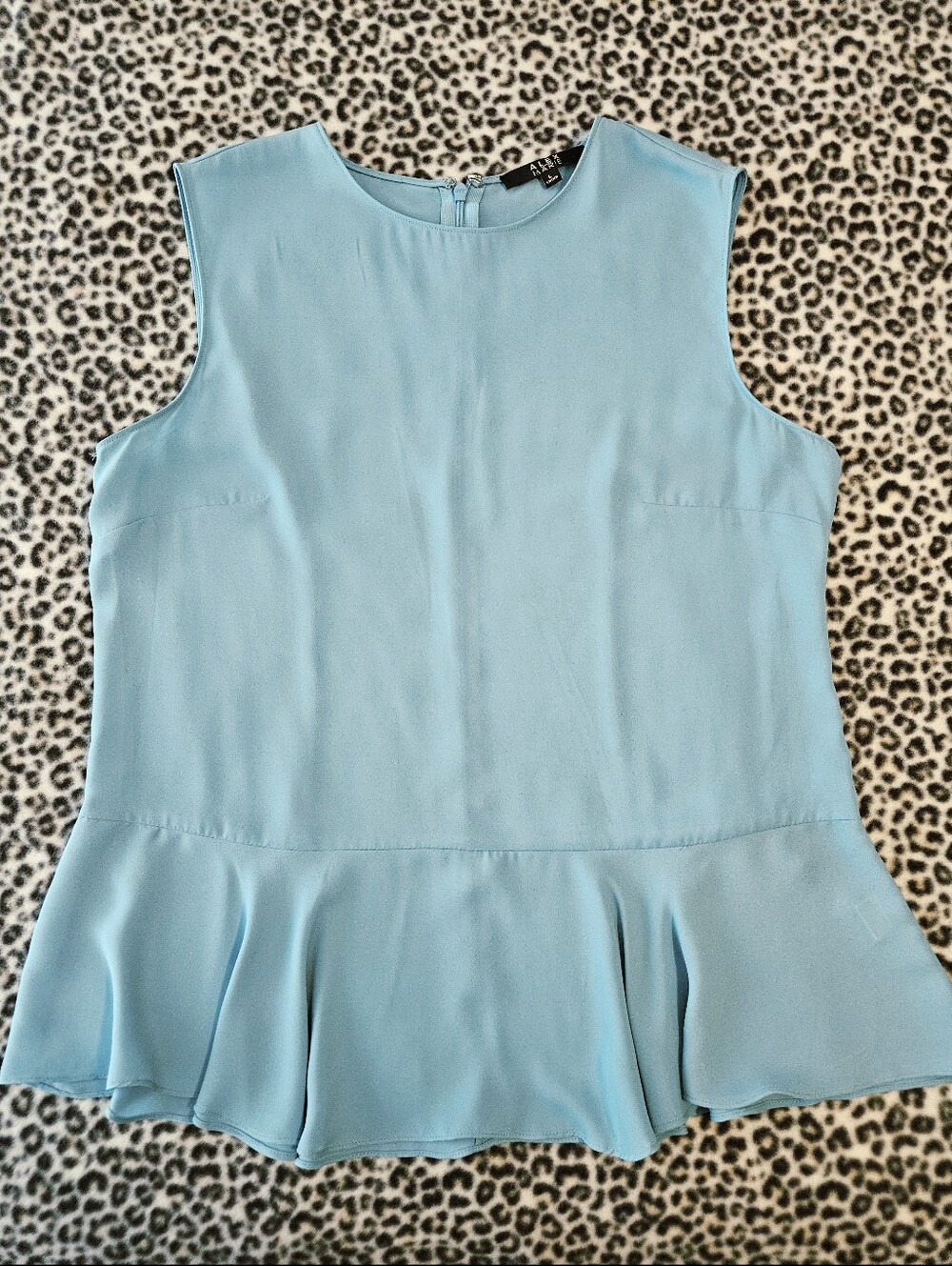 Alex Marie Sleeveless Hafiz Peplum Blouse NWT (Aqua/Lt. Blue, Patriotic Heights)